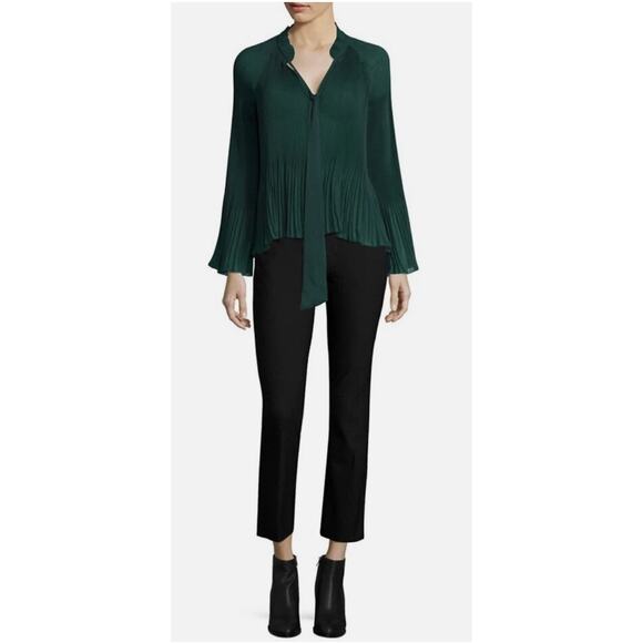Derek Lam 10 Crosby Emerald Pleated Tie Neck Long Sleeve Blouse 6 - Picture 3 of 12